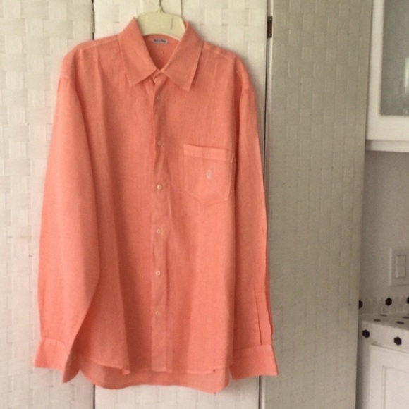Mens Shirt made in Italy Linen neck size 16 long sleeves 27” button down #627 - Picture 1 of 5